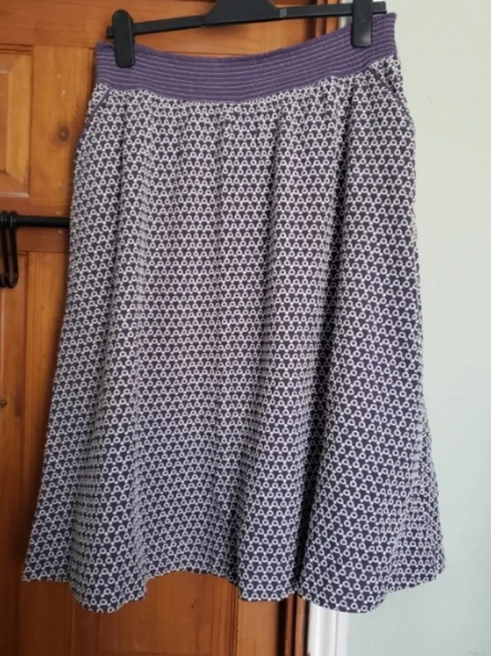 Purple Geometric Skater Skirt with Knit Waistband